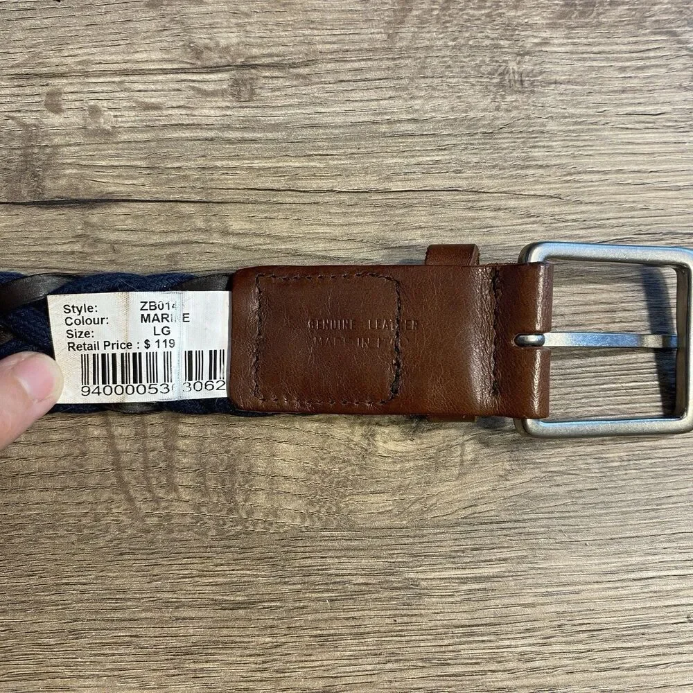 MEN'S RODD & GUNN Stump Bay Woven Navy Belt WEBBING LEATHER TABS BELT SIZE LG